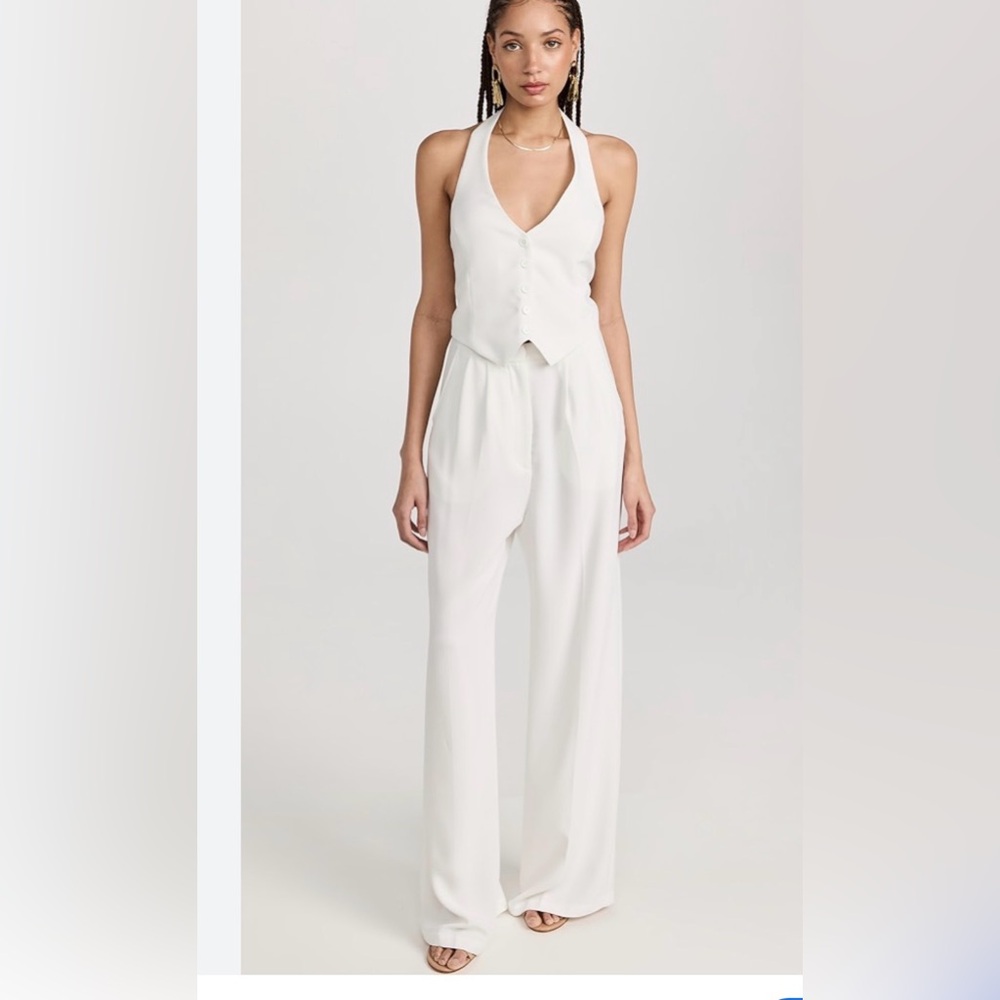 Amanda Uprichard White Sleeveless Vest Jumpsuit with Wide-Leg Trousers - Picture 2 of 11